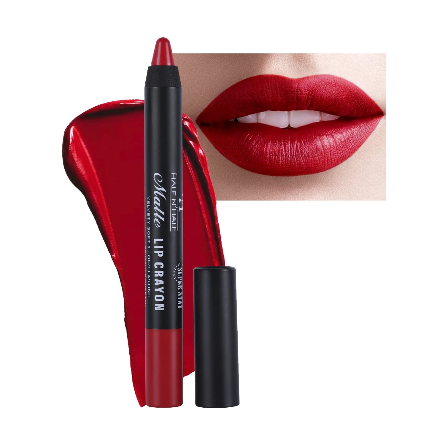 Buy 1 Get 1 Free! Half N Half Matte Lip Crayon - Velvety Soft & Long Lasting - Hot Red