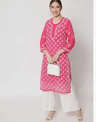 GEORGETTE PINK BUTIJAAL KURTI