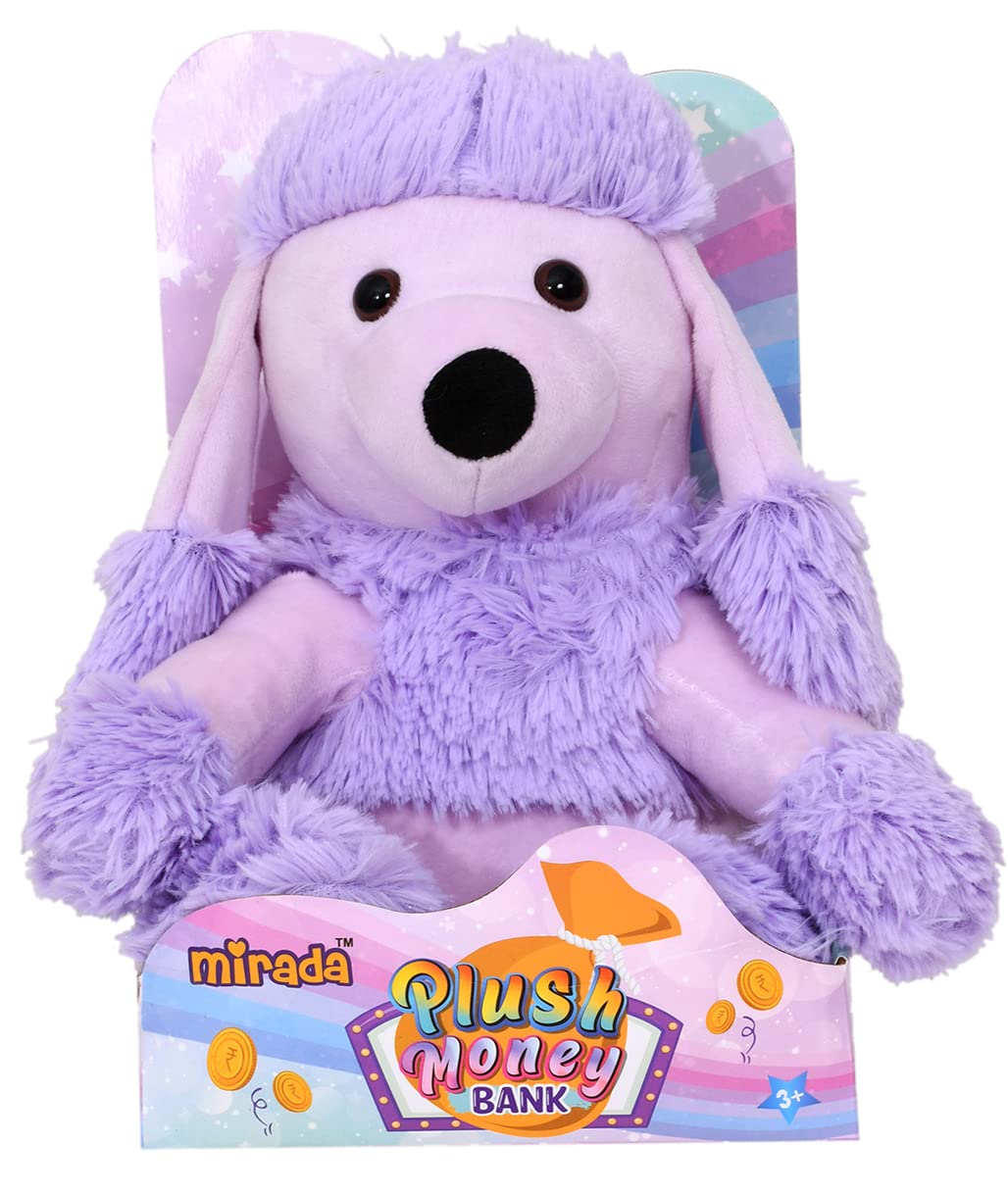 Mirada Lavender Cute Plush Poodle Coin Bank Stuffed Soft Toy - 25 Cm