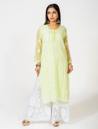 Ladies New Fashion Semi Georgette Chikankari Kurti