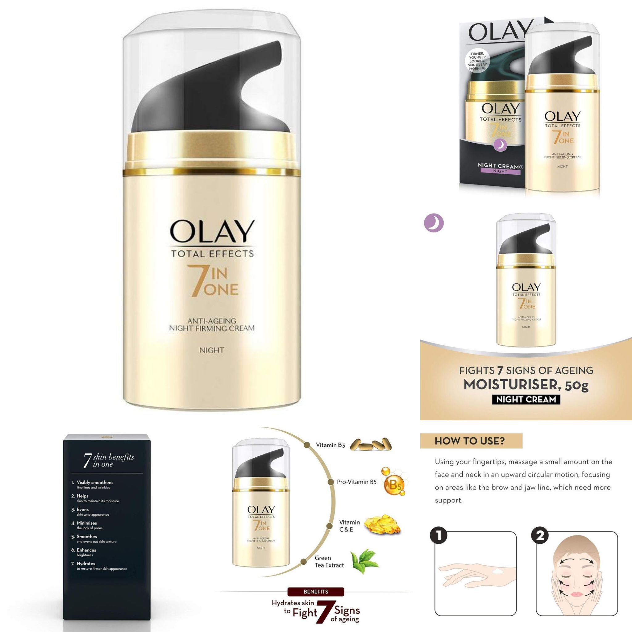 Olay Total Effects Night Cream, Fights 7 Signs of Ageing With Glycerin (50g)