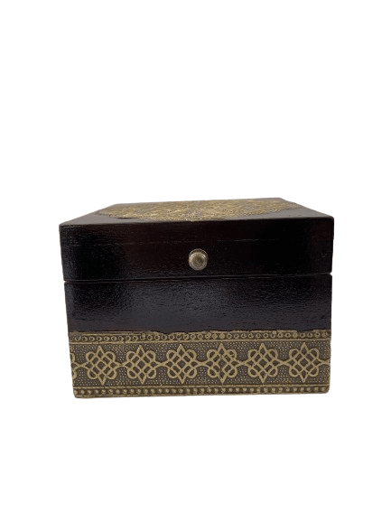 Sachin Art Golden Wood And Brass Metal & Painted Handcrafted Wooden Box, For Home set of 1