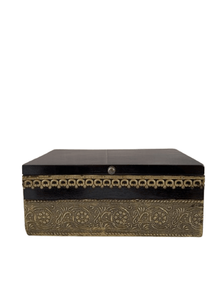 Sachin Art Golden Wood And Brass Metal Handcrafted Wooden Box, For Home