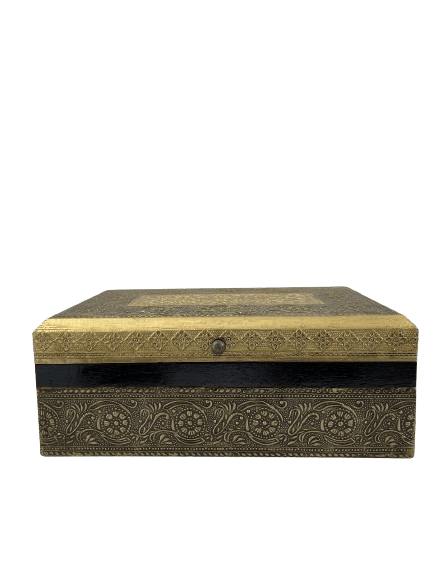 Sachin Art Golden Wood And Brass Metal Handcrafted Wooden Box, For Home