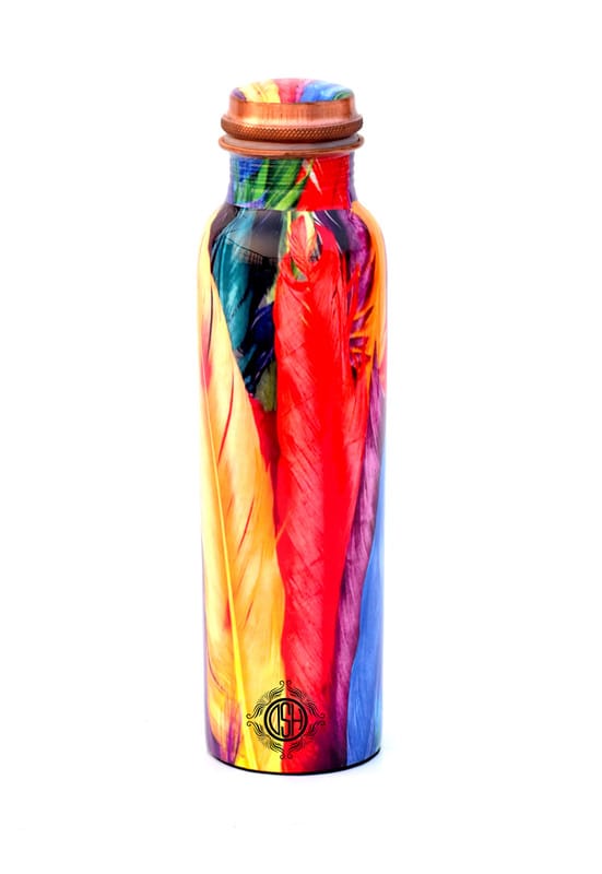 Copper Bottles for Printed with Art Work, Travelling Purpose Bottles, Yoga Ayurveda Healing, 950 ML (Design SM 12)