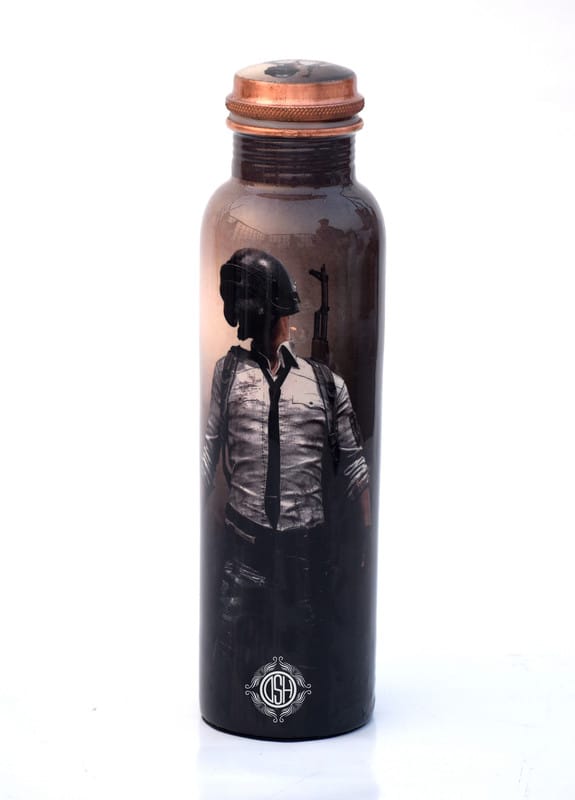 Copper Bottles for Printed with Art Work, Travelling Purpose Bottles, Yoga Ayurveda Healing, 950 ML (Design SM 21)