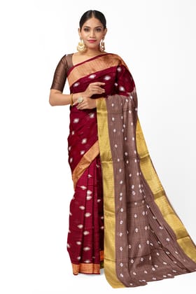 Red Cotton Handmade Bandhani Saree