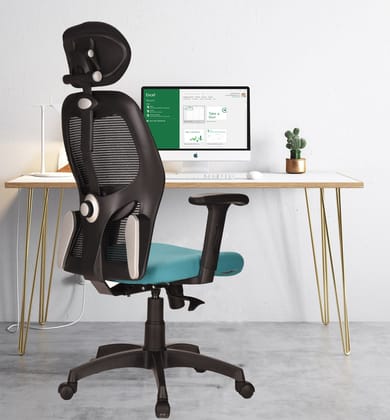 TEAL® Cosmos HB Office Chair | 2 Years Warranty | Chair for Office Work at Home, Study Chair, Ergonomic High Back Chair, Adjustable Height Chair, Nylon Base, Teal Green (1 Piece)