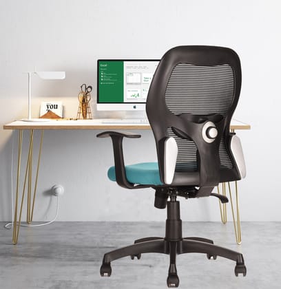 TEAL® Cosmos MB Mid Back Ergonomic Office Chair with Advanced Synchro Tilt Mechanism, Comfort Seat and Mesh Back, Adjustable Height, Lumbar Support and Heavy Duty Nylon Base (Teal)