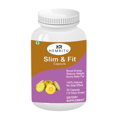 Hemritu Slim & Fit 100% Natural Vegan Herbal Ayurvedic Weight Loss Supplement For Men & Women (15 Days) 30 Capsule