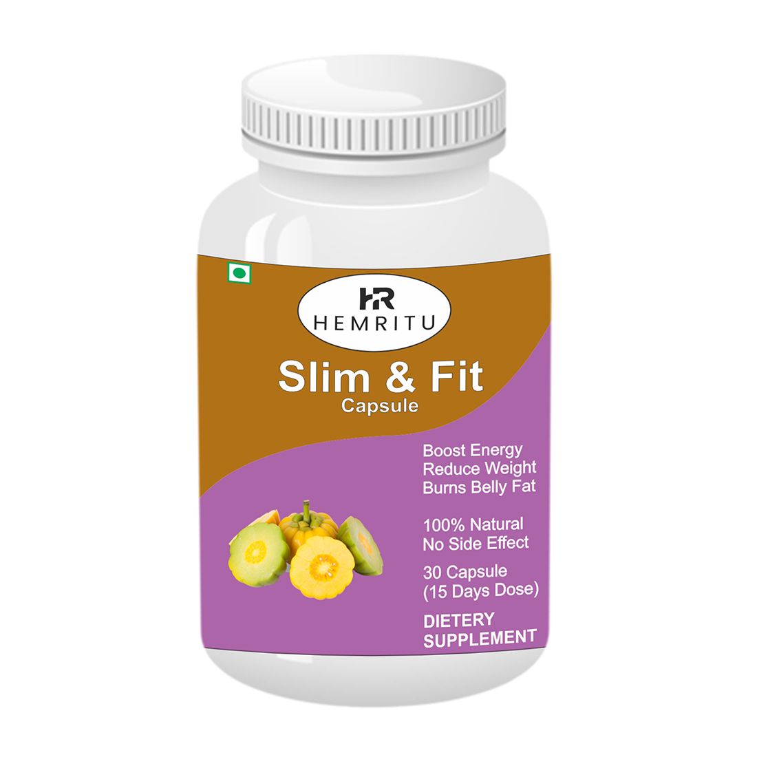 Hemritu Slim & Fit 100% Natural Vegan Herbal Ayurvedic Weight Loss Supplement For Men & Women (15 Days) 30 Capsule