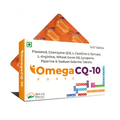 Omega CQ 10 Forte (Pack of 10 Tablets)- COENZYME Q10, WHEAT GERM OIL, FLAXSEED, LYCOPENE, LCARNITIN SUPPLEMENT