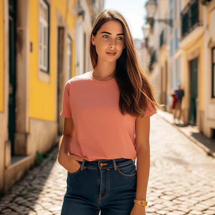 Bria Salmon Pink Short Sleeve Crew