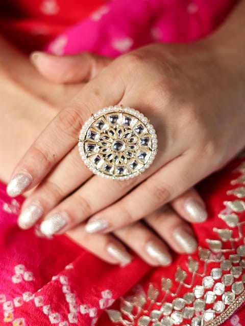Buy imitation rings for girls in brass kundan online. – Gehna Shop
