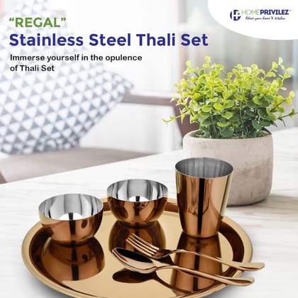 “Regal” PVD Rose Gold Stainless Steel Thali Set/Dinner Set of 6 pcs (Rose Gold)