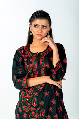 Ladies New Black Colour Cotton Hand Chikankari Kurti