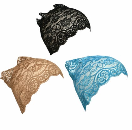 Girls and Womens Hijab Cap Hijab Headband, Under Hijab Scarf Black Light Brown and Light Blue Naqab Head Scarf (3 pcs)