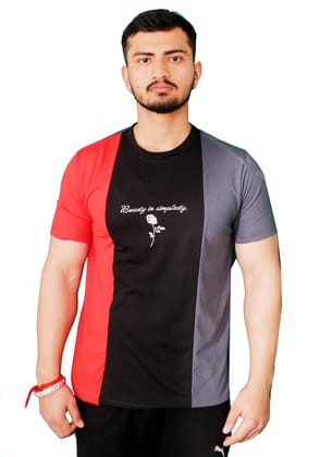 NVA Quality Solid Men's Round Neck Cotton Blend Half Sleeve Red Black Grey T-Shirt