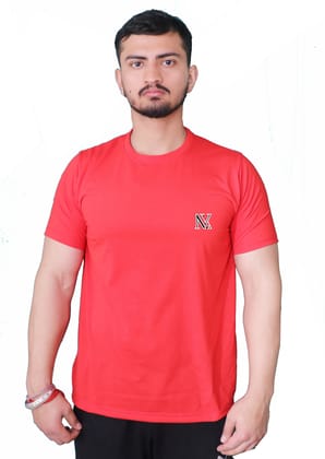 NVA Quality Solid Plain Men's Round Neck Cotton Blend Half Sleeve Red T-Shirt