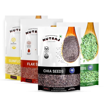 Nutraj Seeds Combo Pack 800g (Pumpkin Seeds 200g, Chia Seeds 200g, Flax Seeds 200g, Sunflower Seeds 200g)