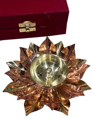 Copper Brass Diya for Pooja Room Lotus Shape with Gift Box Akhand Jyot Diya Deepak for Diwali Festival Gift Item (Large)