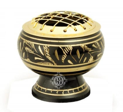 Charcoal Incense Burner, Loban Burner, Brass Dhoop Dhuni Burner, Resin & Home Office Temple Prayer Butler, Round