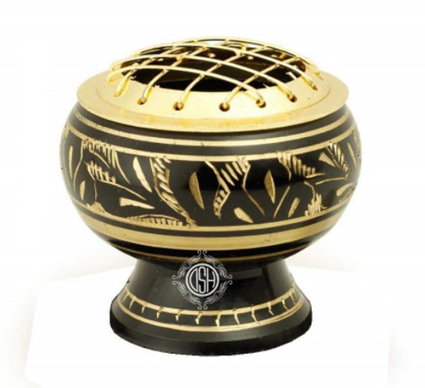 Charcoal Incense Burner, Loban Burner, Brass Dhoop Dhuni Burner, Resin & Home Office Temple Prayer Butler, Round