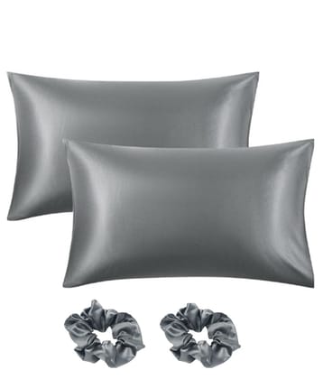 INK CRAFT Cushion Cover Designer Decorative Pillow/Cushion Covers with Scrunchies Solid Square Cushion Cover (17x27 Inch) (Grey, Pack of 2)