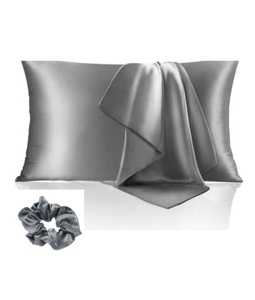 Ink Craft Cushion Cover Designer Decorative Pillow/Cushion Covers with Scrunchies Solid Square Cushion Cover (17x27 Inch) (Grey, Pack of 1)