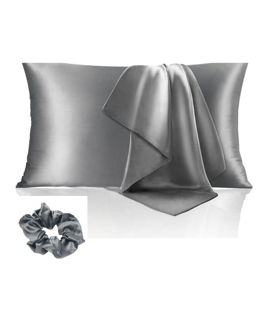 Ink Craft Cushion Cover Designer Decorative Pillow/Cushion Covers with Scrunchies Solid Square Cushion Cover (17x27 Inch) (Grey, Pack of 1)