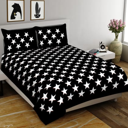 Premium Cotton Bedsheet King Size (93×108 inches)- (Star-B&W)