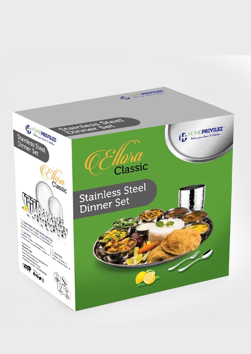 Ellora Classic Stainless Steel Dinner Set (24 pcs)