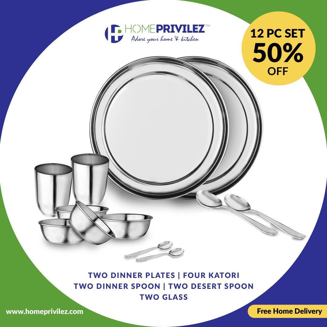 Amaira Stainless Steel Couple Thali Set (12pcs)