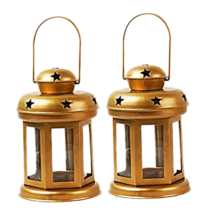 Antique Collection Hanging Lantern Lamps Tealight Holder with Tealight Candle Antique Collection Living Room Home Decoration Set of 2