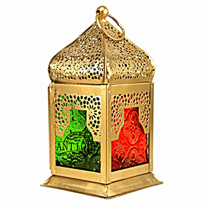 Antique Collection 6" Moroccan Lantern Multi-Coloured Glass Hanging Lamp | Home Decor | Tealight Holder, Set of 1