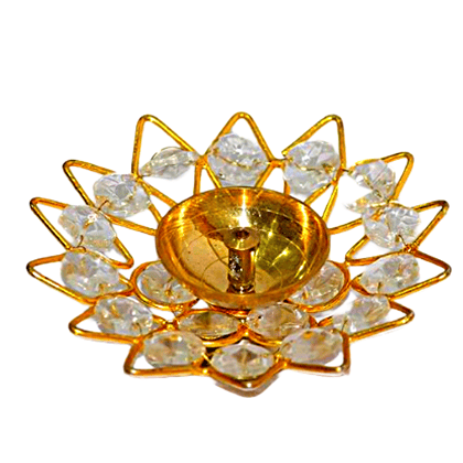 Crystal Diya Round Shape Kamal Deep Akhand Jyoti Oil Lamp, Set of 1