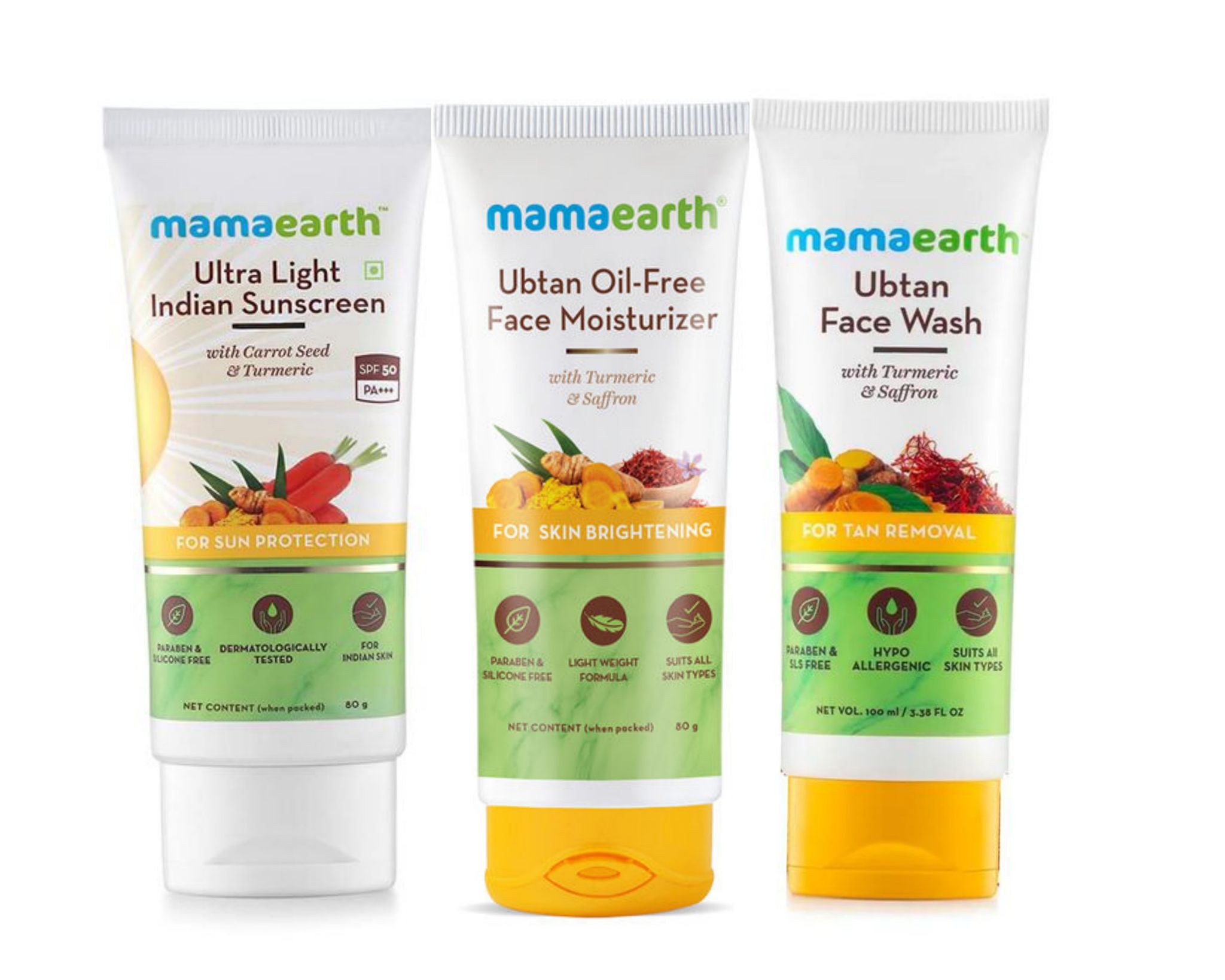 Mamaearth ultralight sunscreen (80 gm) + Mamaearth ubtan Moisturizer (80 gm) + Mamaearth ubtan facewash (100 ml) Pack of 3