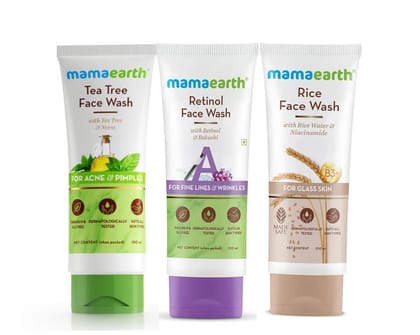 Mamaearth tea tree + retinol + rice facewash (100 ml each) Pack of 3