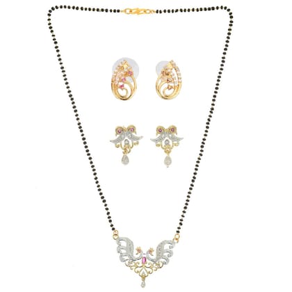 AanyaCentric Stylish Gold-plated Jewelry Set for Women Mangalsutra with Pendant, 2 Pair Earrings