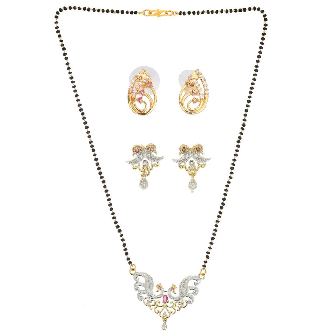 AanyaCentric Stylish Gold-plated Jewelry Set for Women Mangalsutra with Pendant, 2 Pair Earrings