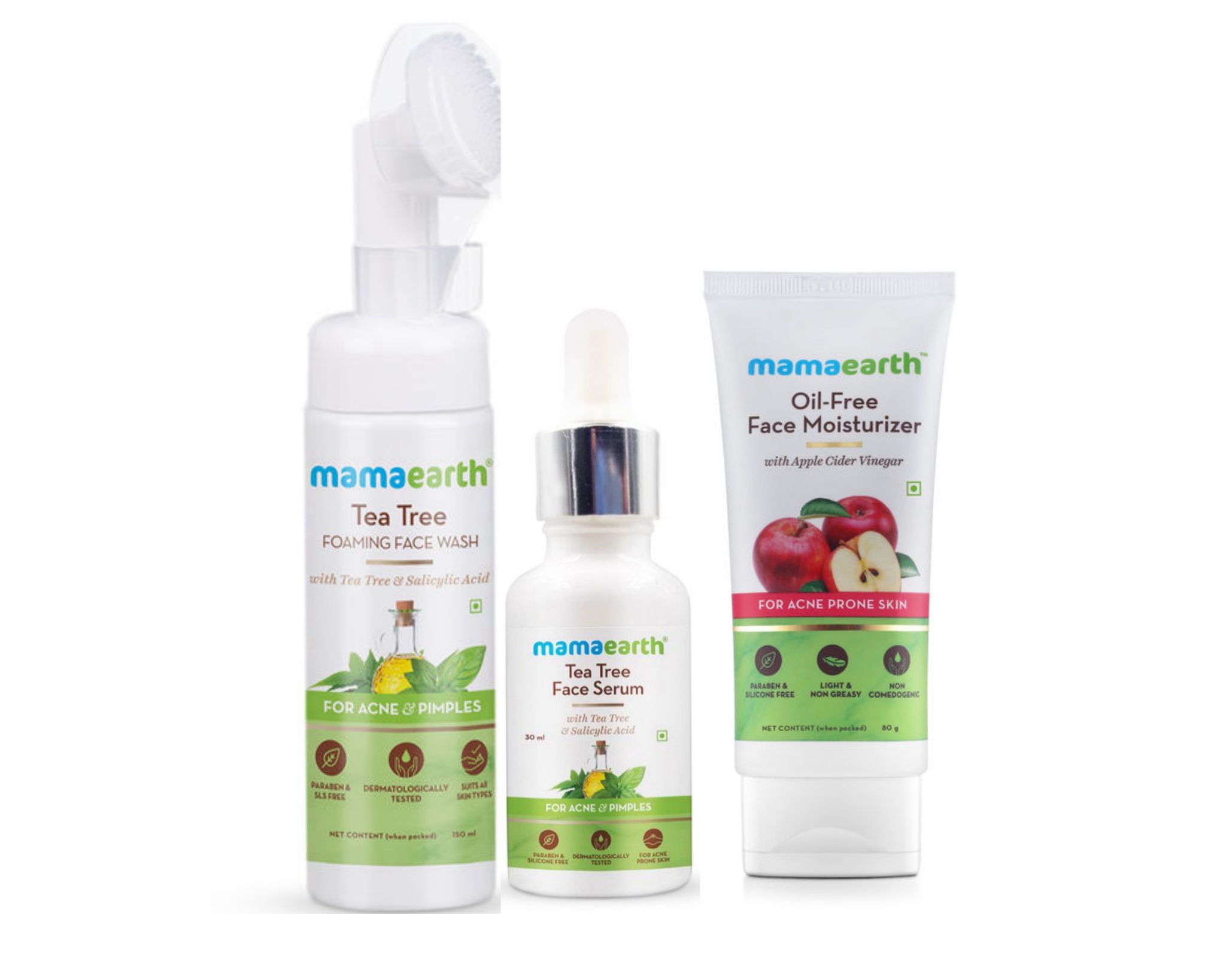 Mamaearth tea tree foaming facewash (150 ml) + Mamaearth tea tree face serum (30 ml) + Mamaearth apple cider vinegar Moisturizer(80 gm) Pack of 3