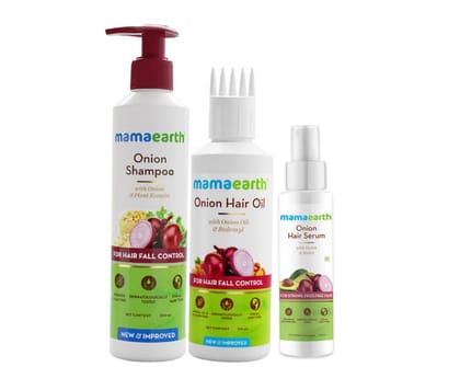 Mamaearth onion shampoo (250 ml) + Mamaearth onion hair oil (150 ml) + Mamaearth onion hair serum (100 ml) Pack of 3