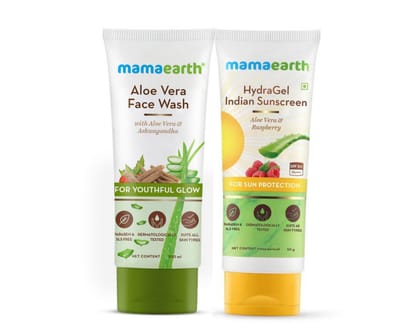 Mamaearth aloe vera facewash (100 ml) + Mamaearth hydragel indian sunscreen (50 gm) Pack of 2