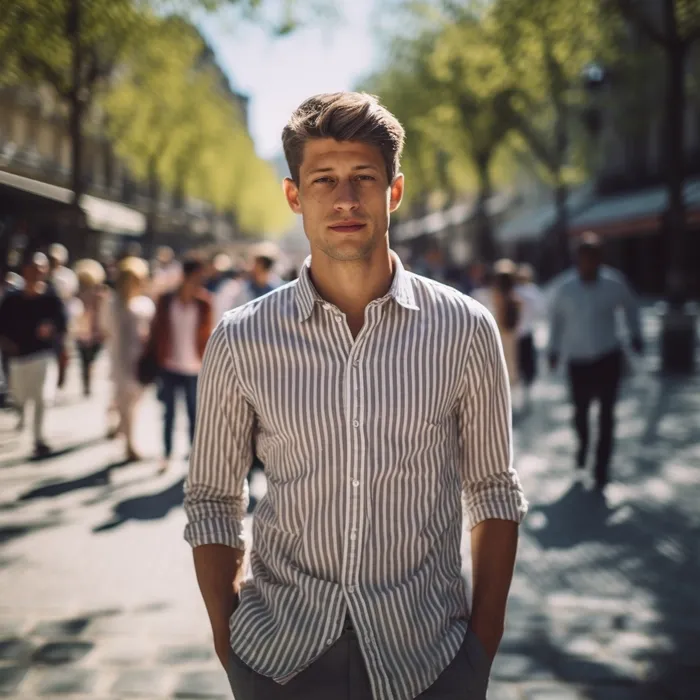 Grey Striped Cotton Button Down Shirt