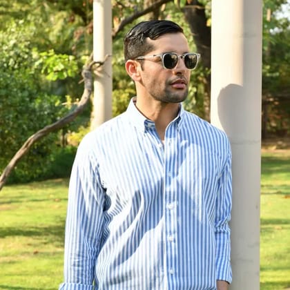 Blue Striped Cotton Button Down Shirt