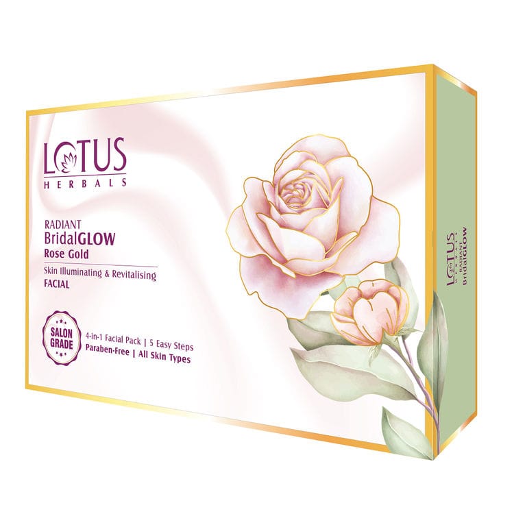 Lotus Herbals Radiant Bridal Glow Rose Gold Facial Kit (10gm+10gm+7gm+10gm+20gm) Pack of 4