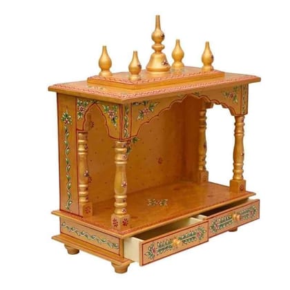 VMAntique Wooden Wall-Temple, Handicraft Pooja-Temple In Golden Color, Pooja-Stand/Pooja-Ghar/Pooja-Place For Home