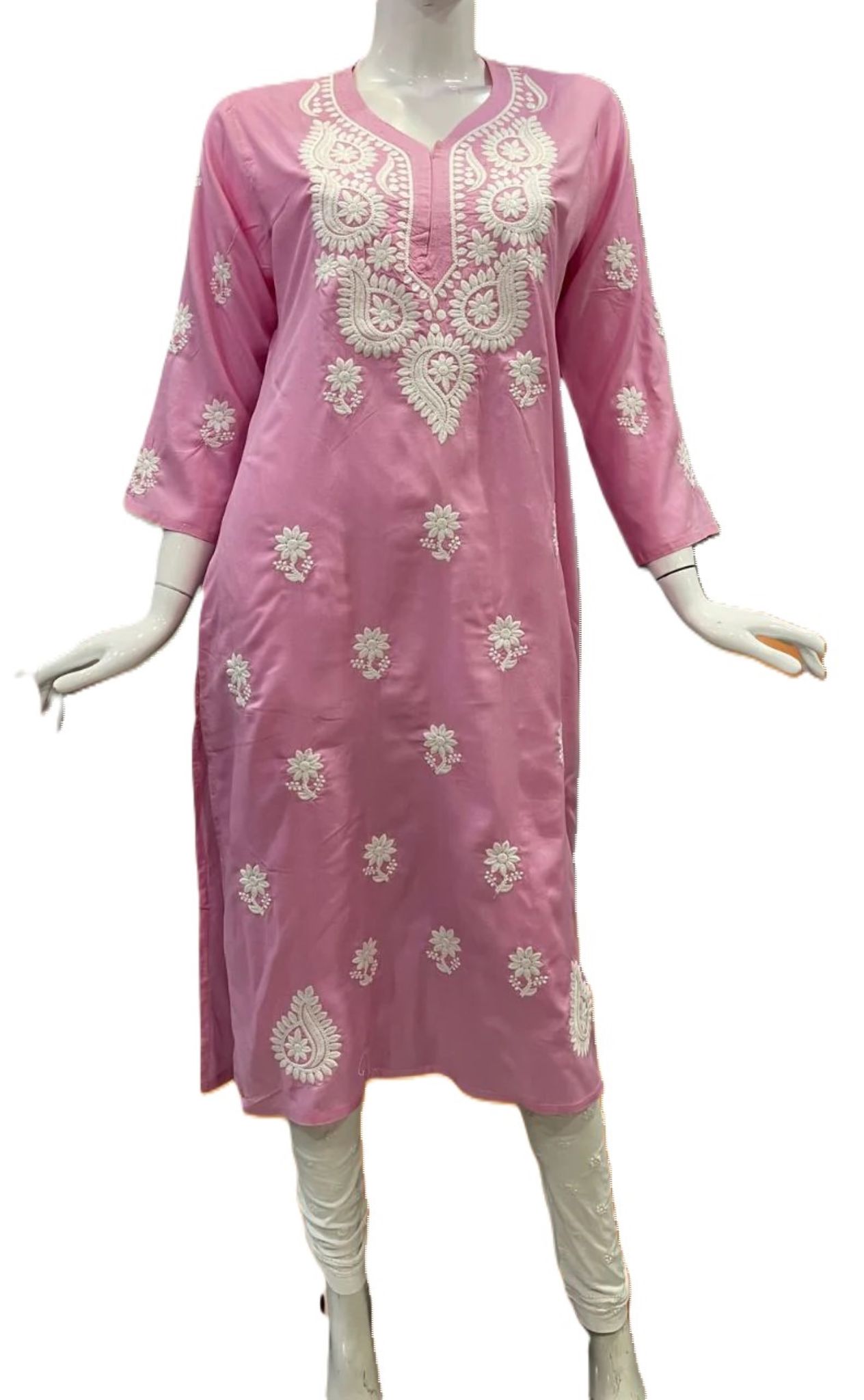 Light Pink Chikankari Kurti With Lucknowi Handmade work