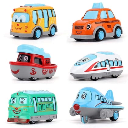 KTRS ENTERPRISE Q Metal Cars Team Toys for Kids 1:64 Die-Cast Pull Back Action car Set Pack of 6 Modes of Transport Metal Friction Powered Car Toy Set for Kids