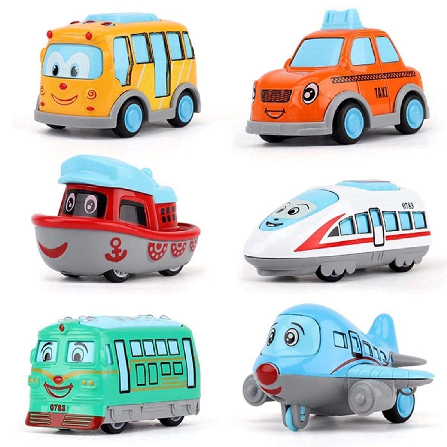 KTRS ENTERPRISE Q Metal Cars Team Toys for Kids 1:64 Die-Cast Pull Back Action car Set Pack of 6 Modes of Transport Metal Friction Powered Car Toy Set for Kids